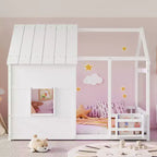 Lit cabane Bellemave avec lumières LED 7 couleurs, cadre de lit cabane en bois avec fenêtre pour enfants