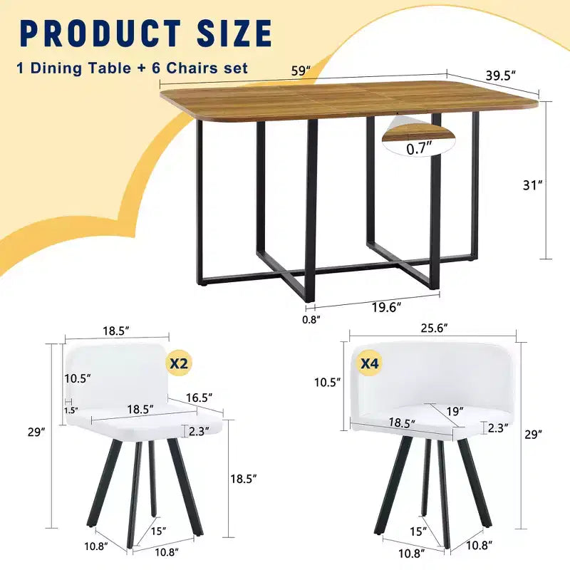 Ensemble de salle à manger 7 pièces Mauricio Modern GDFStudio avec table en bois, structure en métal et revêtement en similicuir