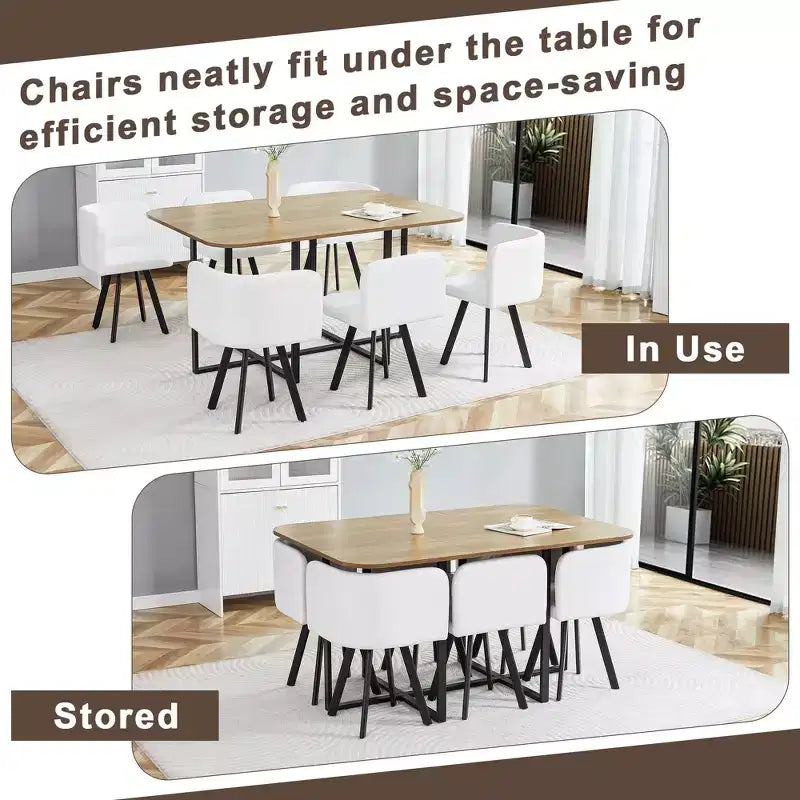 Ensemble de salle à manger 7 pièces Mauricio Modern GDFStudio avec table en bois, structure en métal et revêtement en similicuir