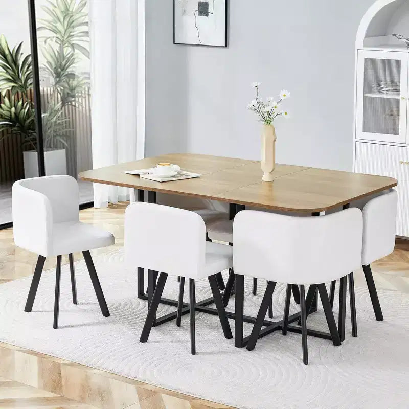 Ensemble de salle à manger 7 pièces Mauricio Modern GDFStudio avec table en bois, structure en métal et revêtement en similicuir