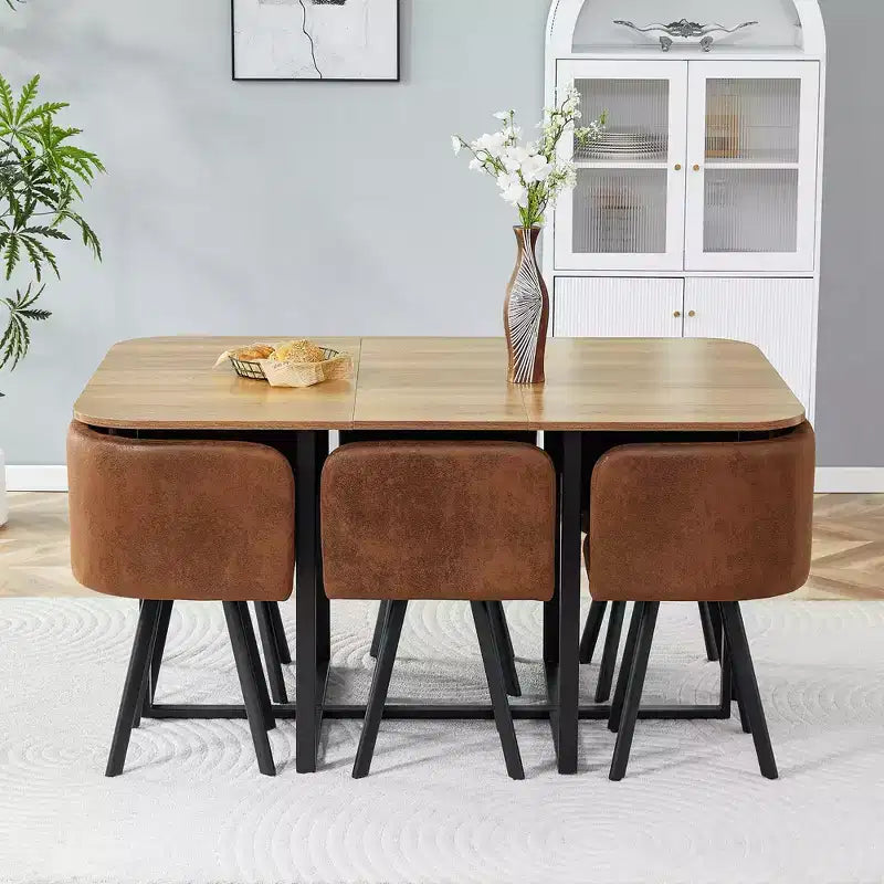 Ensemble de salle à manger 7 pièces Mauricio Modern GDFStudio avec table en bois, structure en métal et revêtement en similicuir