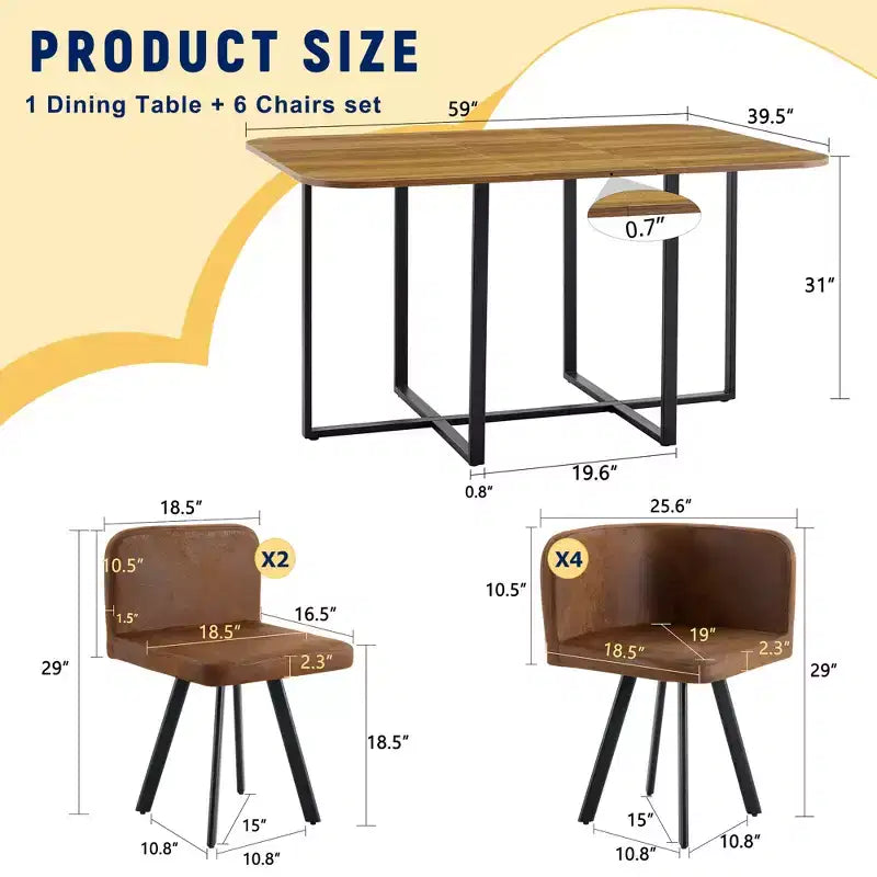 Ensemble de salle à manger 7 pièces Mauricio Modern GDFStudio avec table en bois, structure en métal et revêtement en similicuir