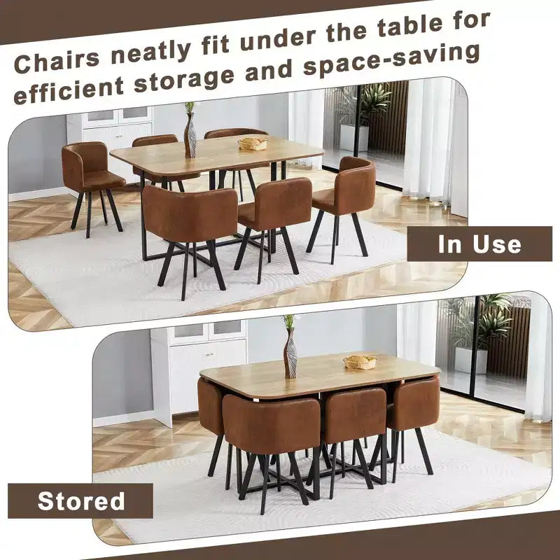 Ensemble de salle à manger 7 pièces Mauricio Modern GDFStudio avec table en bois, structure en métal et revêtement en similicuir