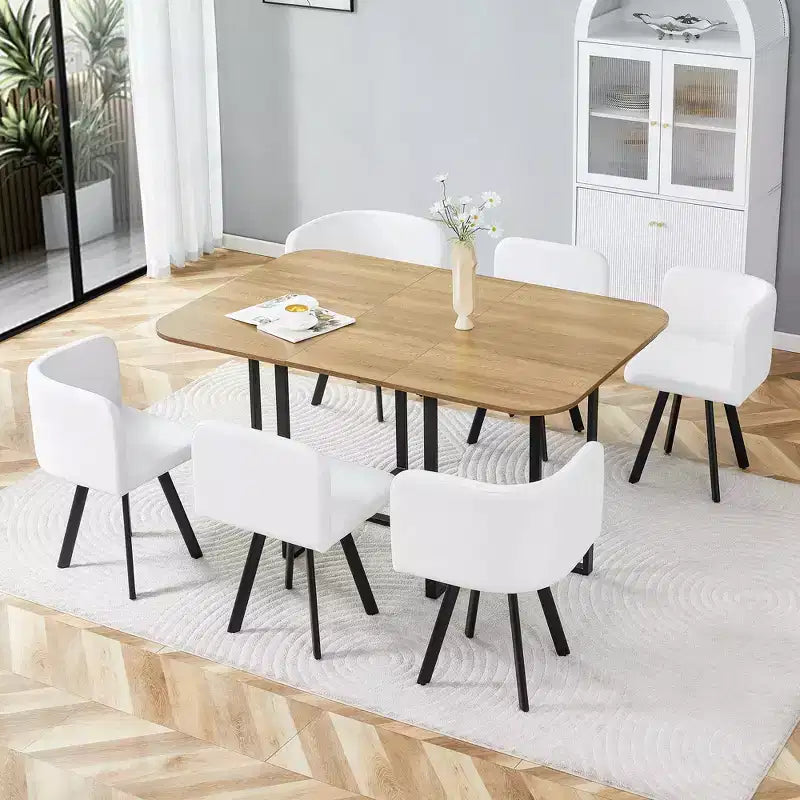 Ensemble de salle à manger 7 pièces Mauricio Modern GDFStudio avec table en bois, structure en métal et revêtement en similicuir