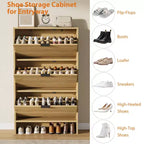 Meuble à chaussures haut cannelé avec 3 tiroirs basculants, meuble de rangement à chaussures dissimulé autonome de 32 po de large pour entrée étroite, couloir et placard