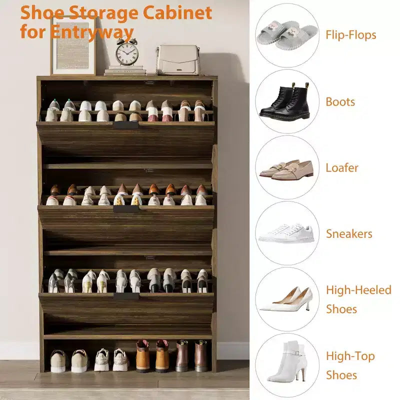 Meuble à chaussures haut cannelé avec 3 tiroirs basculants, meuble de rangement à chaussures dissimulé autonome de 32 po de large pour entrée étroite, couloir et placard