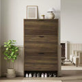 Tall Fluted Shoe Storage Cabinet w/ 3 Flip Drawers, 32 Wide Freestanding Hidden Shoe Organizer Rack for Narrow Entryway, Hallway & Closet