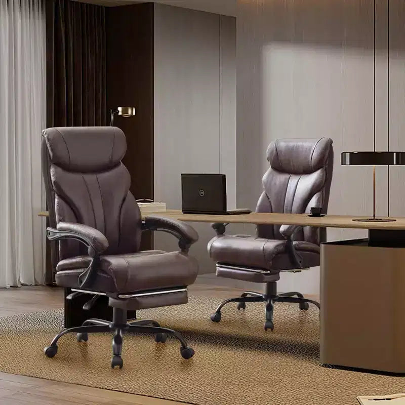 Fauteuil de bureau grande taille, capacité de 227 kg, fauteuil de direction inclinable avec repose-pieds, chaise de bureau ergonomique en cuir, couleur café