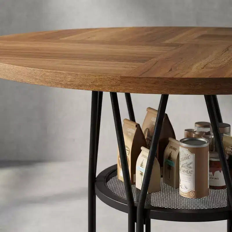 Table à manger ronde moderne 47" pour 4 à 6 personnes, table de cuisine circulaire avec étagère de rangement et cadre en métal robuste pour salle à manger et appartement