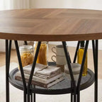 Table à manger ronde moderne 47" pour 4 à 6 personnes, table de cuisine circulaire avec étagère de rangement et cadre en métal robuste pour salle à manger et appartement