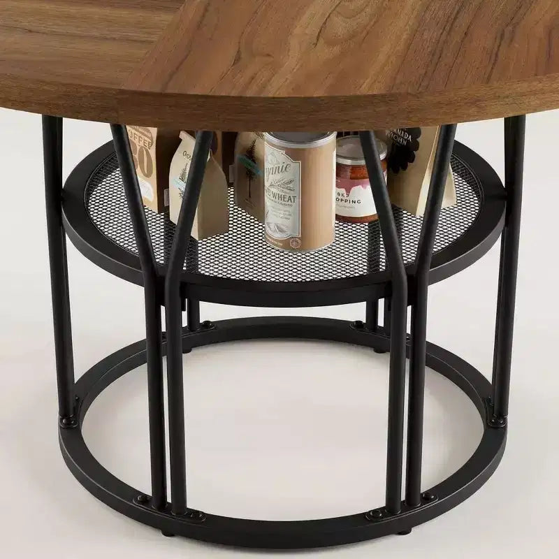 Table à manger ronde moderne 47" pour 4 à 6 personnes, table de cuisine circulaire avec étagère de rangement et cadre en métal robuste pour salle à manger et appartement