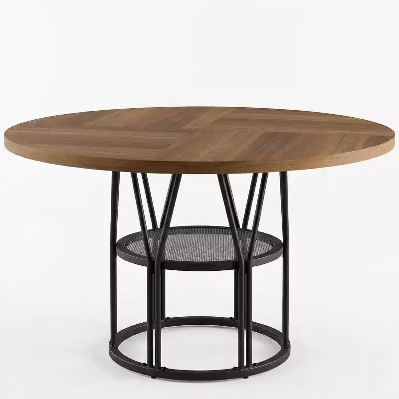 Table à manger ronde moderne 47" pour 4 à 6 personnes, table de cuisine circulaire avec étagère de rangement et cadre en métal robuste pour salle à manger et appartement