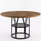 Table à manger ronde moderne 47" pour 4 à 6 personnes, table de cuisine circulaire avec étagère de rangement et cadre en métal robuste pour salle à manger et appartement