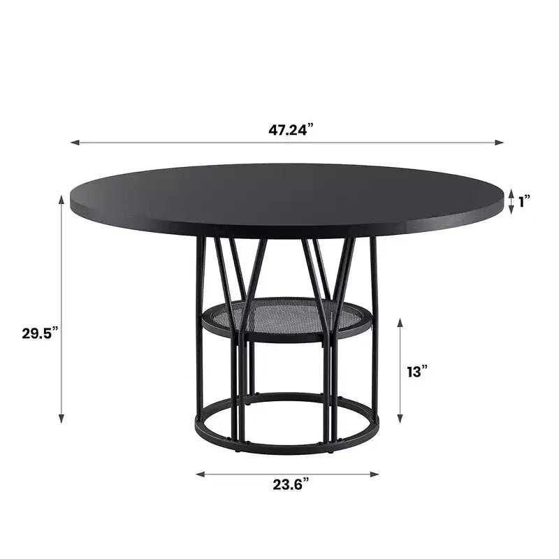 Table à manger ronde moderne 47" pour 4 à 6 personnes, table de cuisine circulaire avec étagère de rangement et cadre en métal robuste pour salle à manger et appartement