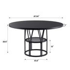 Table à manger ronde moderne 47" pour 4 à 6 personnes, table de cuisine circulaire avec étagère de rangement et cadre en métal robuste pour salle à manger et appartement