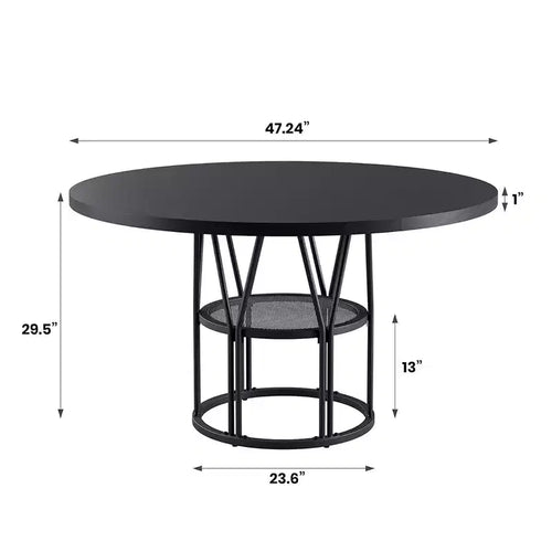 Table à manger ronde moderne 47" pour 4 à 6 personnes, table de cuisine circulaire avec étagère de rangement et cadre en métal robuste pour salle à manger et appartement