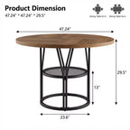Table à manger ronde moderne 47" pour 4 à 6 personnes, table de cuisine circulaire avec étagère de rangement et cadre en métal robuste pour salle à manger et appartement