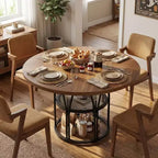 Table à manger ronde moderne 47" pour 4 à 6 personnes, table de cuisine circulaire avec étagère de rangement et cadre en métal robuste pour salle à manger et appartement