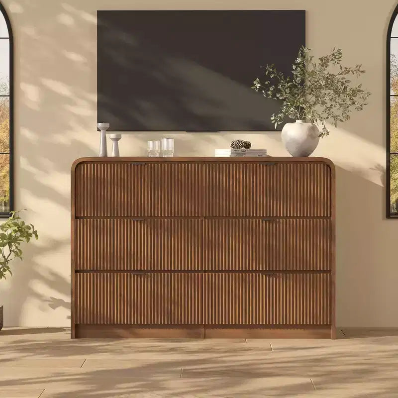 Commode large à 8 tiroirs cannelée avec bords arrondis, commode moderne, rangement polyvalent pour chambre à coucher, salon et couloir