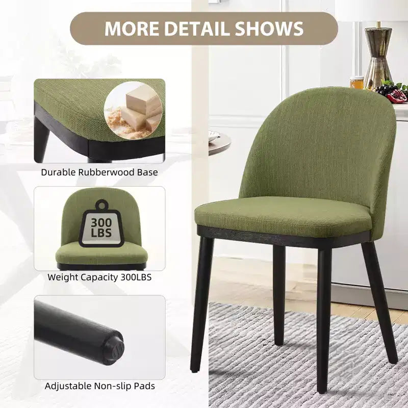 Lot de 2 chaises de salle à manger modernes en tissu, chaises de dîner à dossier haut avec cadre en bois robuste pour la maison, la cuisine et un usage commercial.
