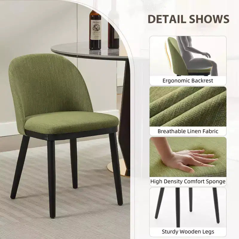 Lot de 2 chaises de salle à manger modernes en tissu, chaises de dîner à dossier haut avec cadre en bois robuste pour la maison, la cuisine et un usage commercial.