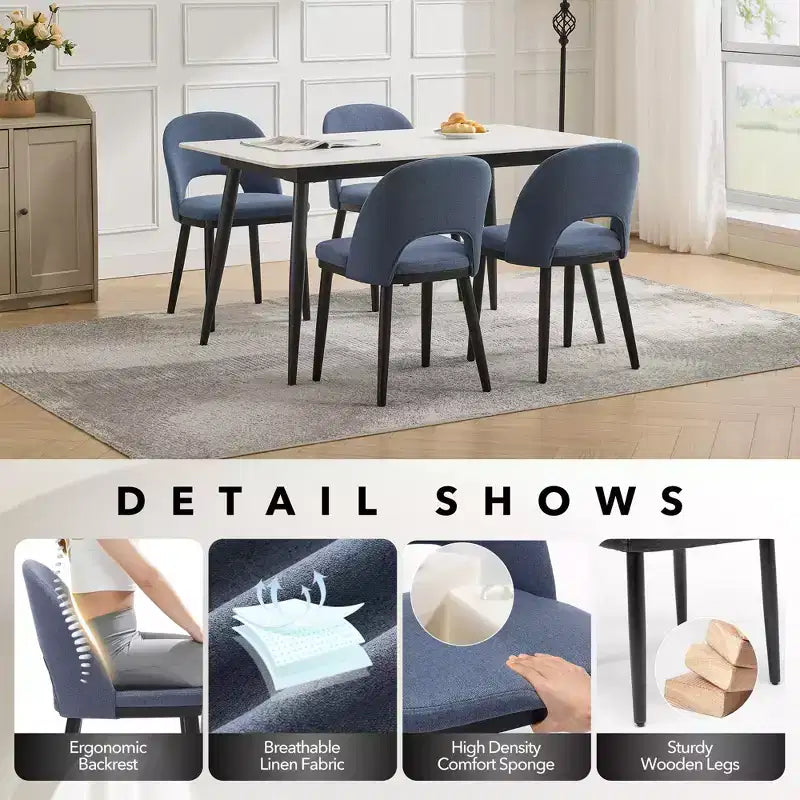 Lot de 2 chaises de salle à manger modernes en tissu, chaises de dîner à dossier haut avec cadre en bois robuste pour la maison, la cuisine et un usage commercial.