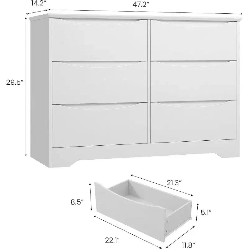 GustoWave Armoire Moderne, Commode de Rangement en Bois avec 6 Tiroirs pour Chambre, Salon, Couloir, Blanc