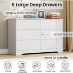 GustoWave Armoire Moderne, Commode de Rangement en Bois avec 6 Tiroirs pour Chambre, Salon, Couloir, Blanc