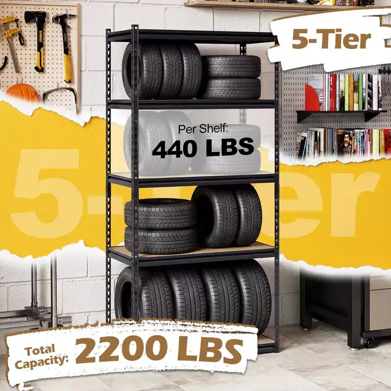 Gymax Étagère de garage à 5 niveaux 1000 kg robuste en métal pour garde-manger