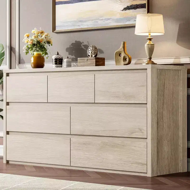 Commode large à 7 tiroirs pour chambre à coucher, commode moderne en bois, grand meuble de rangement pour salon et entrée