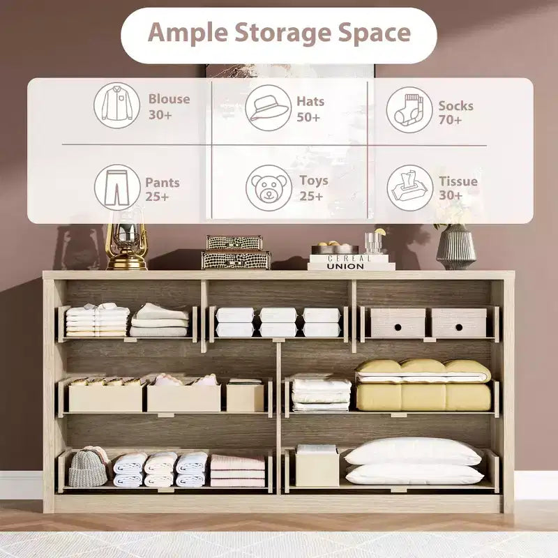 Commode large à 7 tiroirs pour chambre à coucher, commode moderne en bois, grand meuble de rangement pour salon et entrée