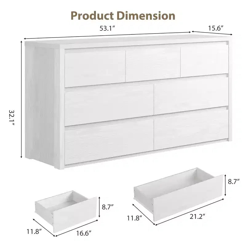 Commode large à 7 tiroirs pour chambre à coucher, commode moderne en bois, grand meuble de rangement pour salon et entrée