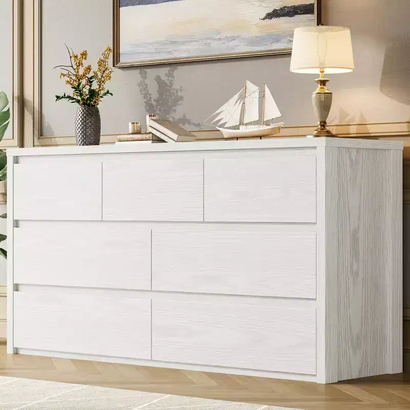 Commode large à 7 tiroirs pour chambre à coucher, commode moderne en bois, grand meuble de rangement pour salon et entrée