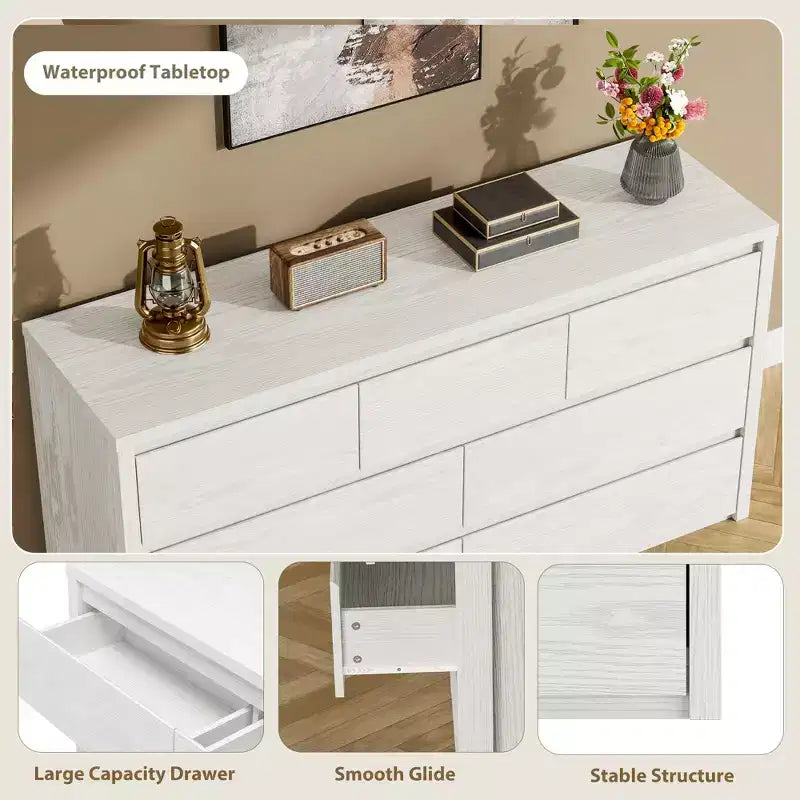 Commode large à 7 tiroirs pour chambre à coucher, commode moderne en bois, grand meuble de rangement pour salon et entrée