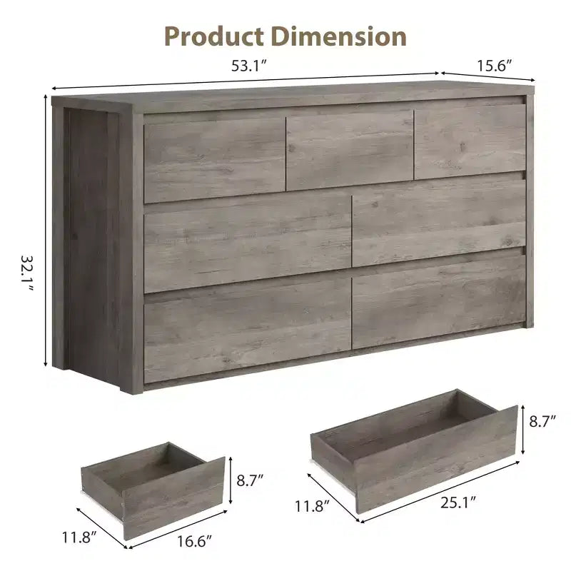 Commode large à 7 tiroirs pour chambre à coucher, commode moderne en bois, grand meuble de rangement pour salon et entrée