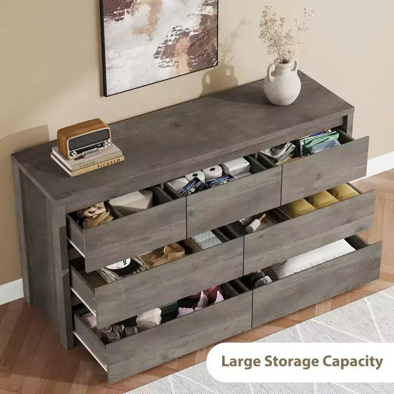 Commode large à 7 tiroirs pour chambre à coucher, commode moderne en bois, grand meuble de rangement pour salon et entrée