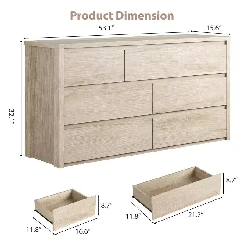 Commode large à 7 tiroirs pour chambre à coucher, commode moderne en bois, grand meuble de rangement pour salon et entrée