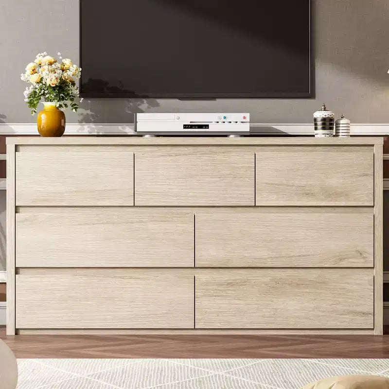 Commode large à 7 tiroirs pour chambre à coucher, commode moderne en bois, grand meuble de rangement pour salon et entrée