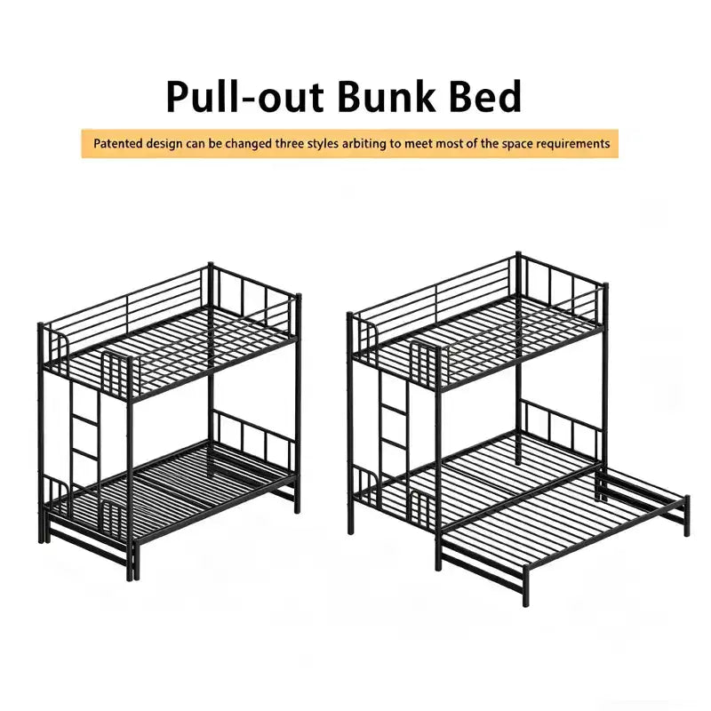 Lit superposé gigogne métallique Luxystar, cadre convertible peu encombrant pour chambre à coucher, noir