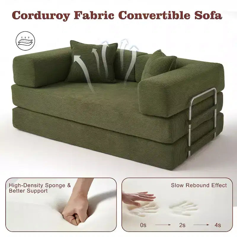 Dyonery 65Canapé-Lit Pliant Convertible en Velours Côtelé Grand Lit de Sol 4-en-1 Canapé Modulaire Combinable DIY Canapé Confortable Rabattable.