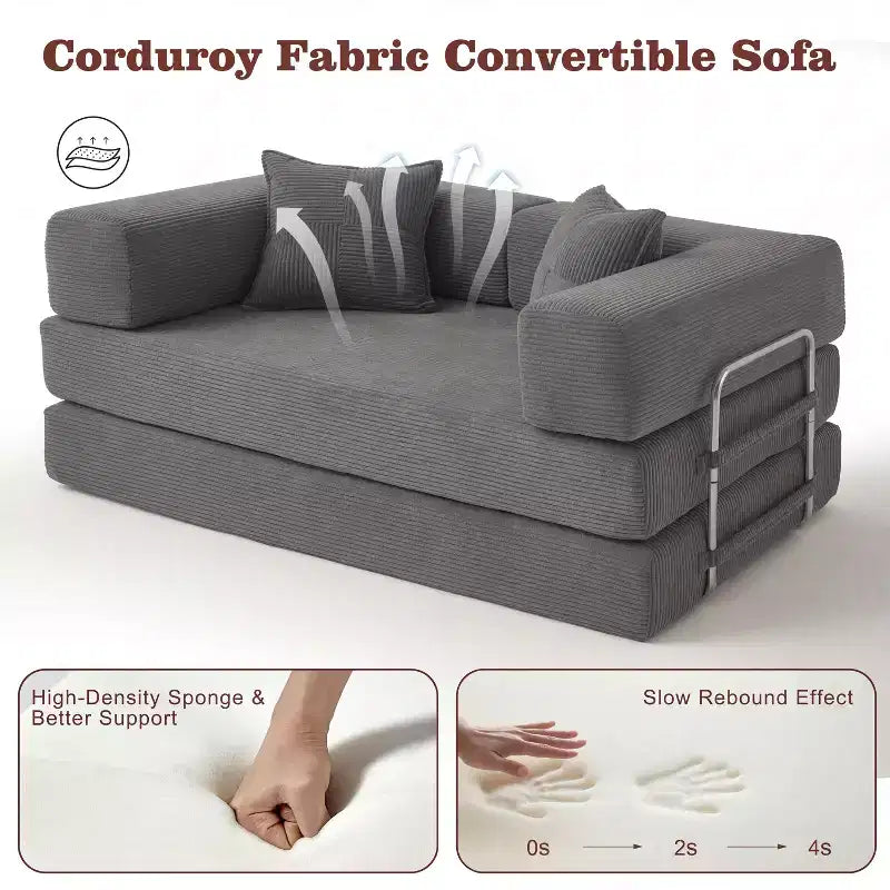 Dyonery 65Canapé-Lit Pliant Convertible en Velours Côtelé Grand Lit de Sol 4-en-1 Canapé Modulaire Combinable DIY Canapé Confortable Rabattable.