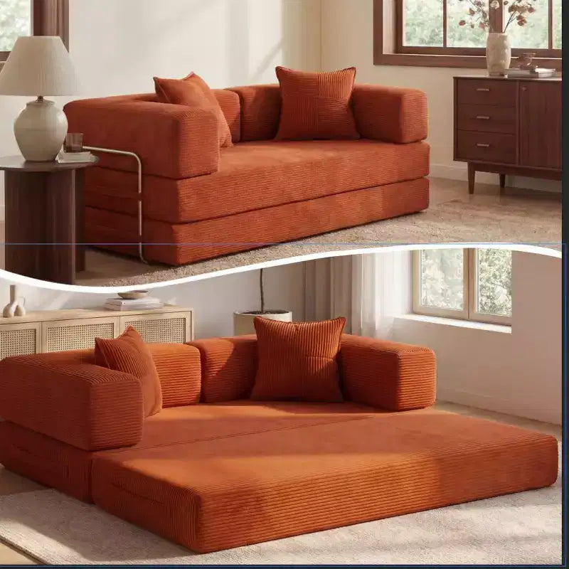 Dyonery 65Canapé-Lit Pliant Convertible en Velours Côtelé Grand Lit de Sol 4-en-1 Canapé Modulaire Combinable DIY Canapé Confortable Rabattable.