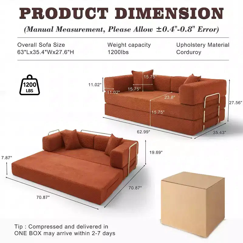 Dyonery 65Canapé-Lit Pliant Convertible en Velours Côtelé Grand Lit de Sol 4-en-1 Canapé Modulaire Combinable DIY Canapé Confortable Rabattable.