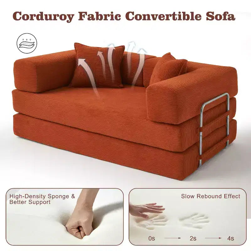 Dyonery 65Canapé-Lit Pliant Convertible en Velours Côtelé Grand Lit de Sol 4-en-1 Canapé Modulaire Combinable DIY Canapé Confortable Rabattable.