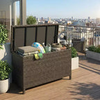 Armoire de rangement en rotin, coffre de rangement de pont de 450 litres, coffre de rangement extérieur en résine de style ferme, étanche pour terrasse, balcon, patio, jardin