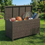Armoire de rangement en rotin, coffre de rangement de pont de 450 litres, coffre de rangement extérieur en résine de style ferme, étanche pour terrasse, balcon, patio, jardin