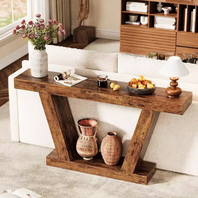 Table Console LinTimes 63'', Table Étroite de Canapé en Bois pour Couloir, Table d'Appoint pour Salon, Entrée