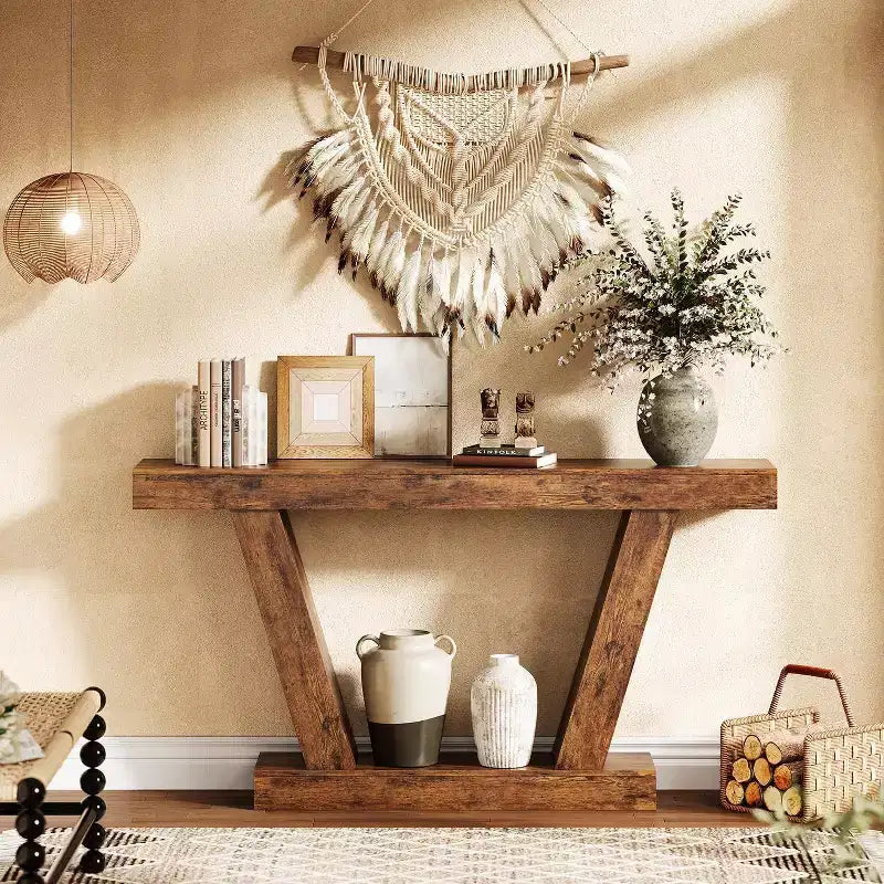 Table Console LinTimes 63'', Table Étroite de Canapé en Bois pour Couloir, Table d'Appoint pour Salon, Entrée