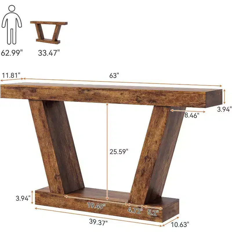 Table Console LinTimes 63'', Table Étroite de Canapé en Bois pour Couloir, Table d'Appoint pour Salon, Entrée