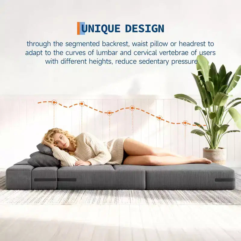Canapé-lit pliant 4-en-1 et chaise-lit avec oreiller, causeuse capitonnée convertible 76, futon de sol pour chambre à coucher et chambre d'amis
